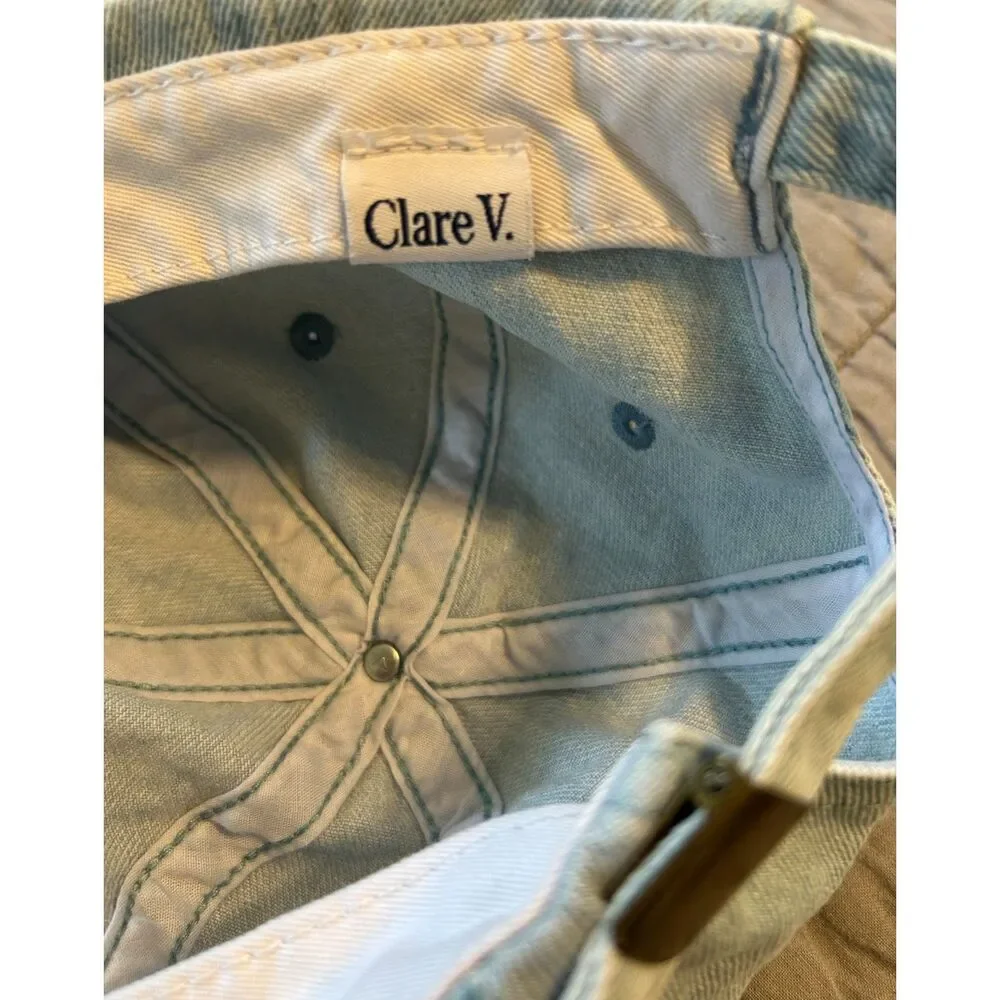 Clare V. Ciao Baseball Hat Solid Light Denim Dark Blue Embroidery Adjustable